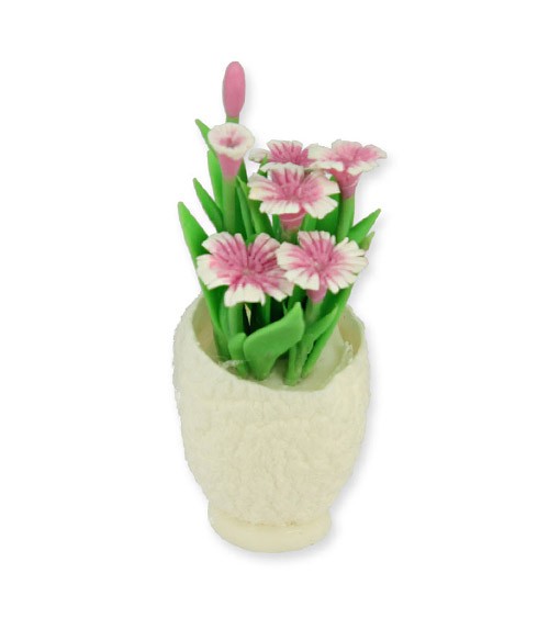 Vase mit Mini Blümchen - weiß - rosa - 5,3 cm
