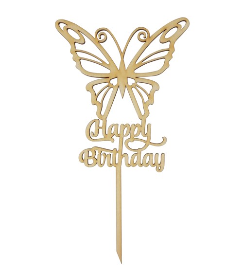 Cake-Topper aus Holz "Schmetterling - Happy Birthday"