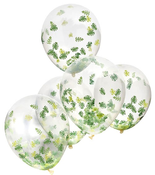 Transparente Ballons mit Palmenblättern-Konfetti - 5 Stück