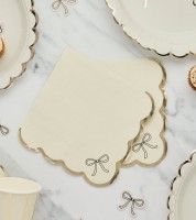 Servietten mit Wellenrand und Schleife - creme & gold - 16 Stück