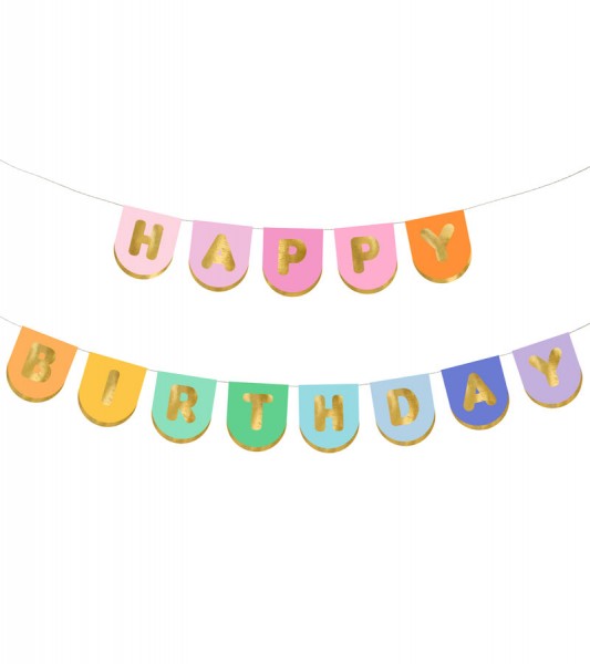 Happy Birthday Wimpelgirlande - Farbmix & Gold - 1,63 m