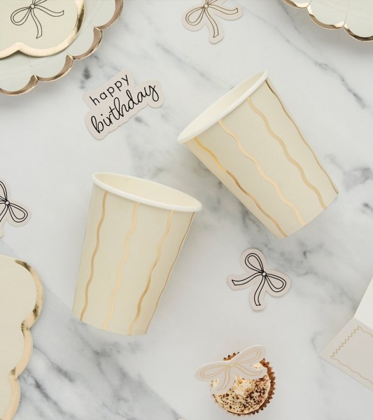 Pappbecher mit Wellen - creme & gold - 8 Stück