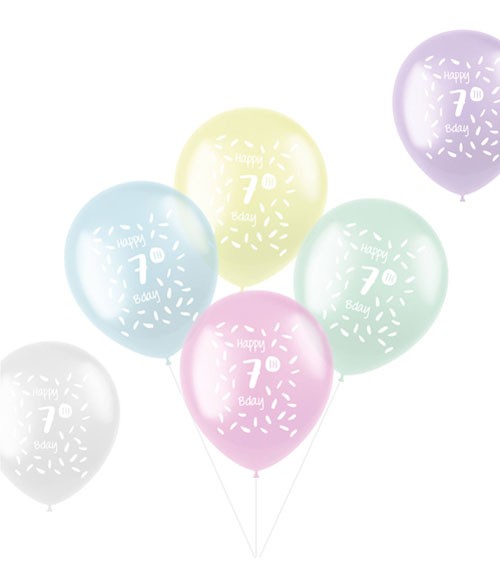 Luftballon-Set "Happy 7th Bday" - Farbmix transparent - 6-teilig