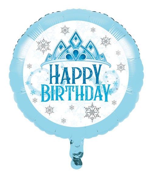 Runder Folienballon "Eiskristalle" - Happy Birthday - 46 cm