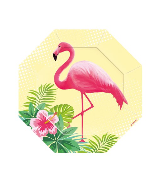 Kleine achteckige Pappteller "Flamingo Paradise" - 8 Stück