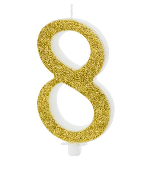 Script-Zahlenkerze "8" - glitter gold - 10 cm