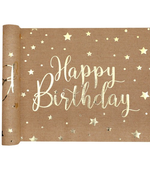 Tischläufer aus Baumwolle "Happy Birthday" - kraft & gold - 28 cm x 3 m