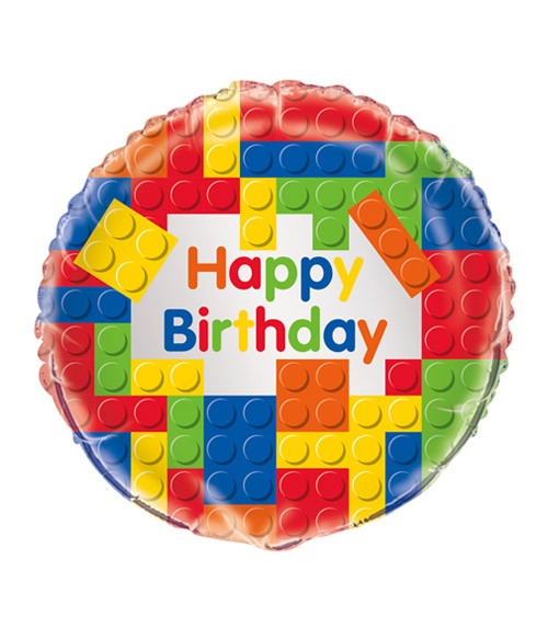 Folienballon "Bunte Bausteine" - Happy Birthday - 46 cm