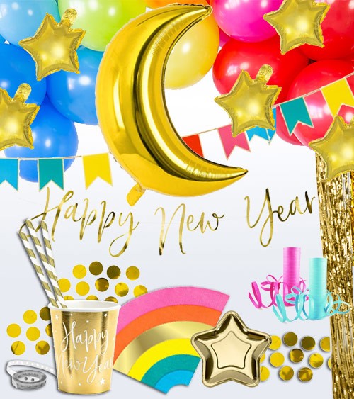 Silvester-Deko-Set "Regenbogen" - 131-teilig