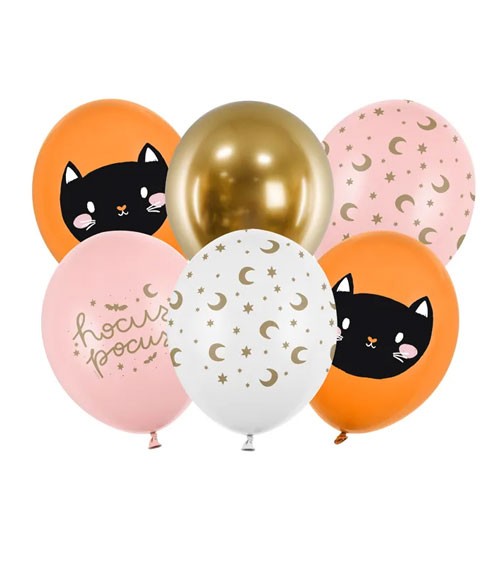 Luftballon-Set "Hocus Pocus" - Farbmix mit Katze - 6-teilig