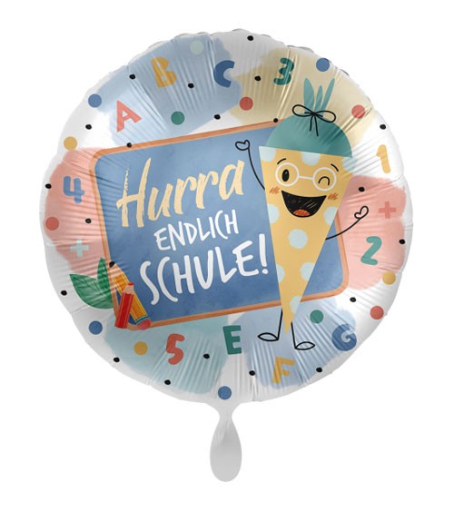 Folienballon "Hurra endlich Schule"- Schultüte - 43 cm