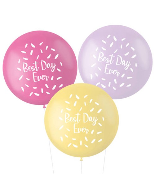 Riesenballon-Set "Best Day Ever" - Farbmix rosa - 80 cm - 3-teilig