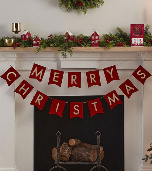 Merry Christmas Girlande mit Samt-Finish - rot, gold - 2-teilig