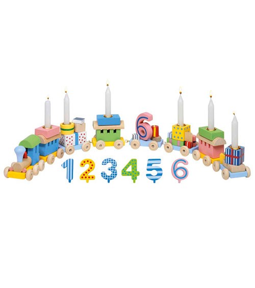 Holz- Geburtstagszug mit Kerzenhalter und Zahlen