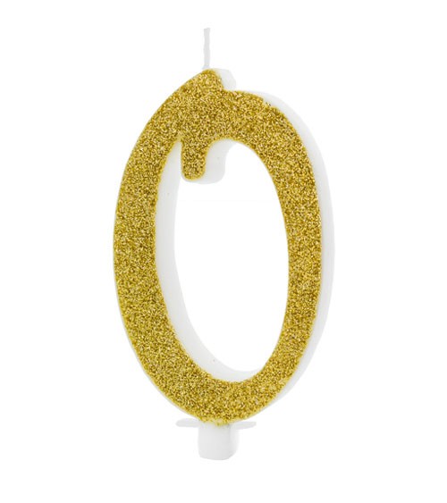 Script-Zahlenkerze "0" - glitter gold - 10 cm