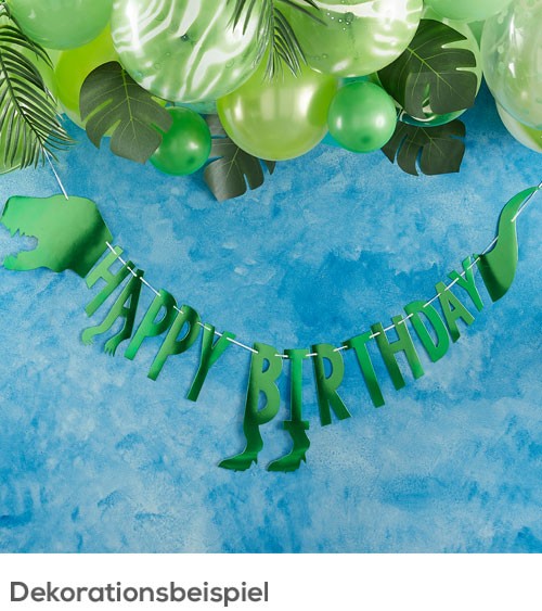 Happy Birthday-Girlande "Dinosaurier Party" - metallic grün - 2 m