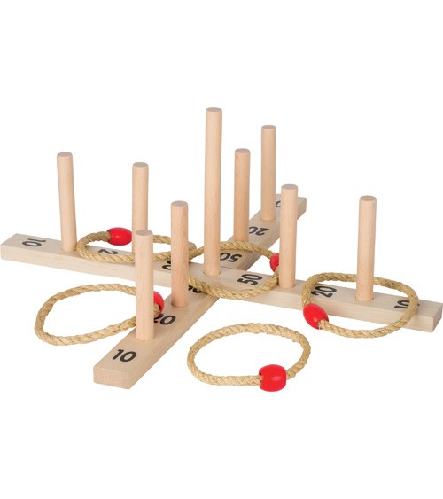 Ringwurfspiel aus Holz mit 5 Sisalringen