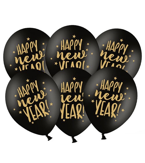 Luftballons "Happy New Year" - schwarz/gold - 6 Stück