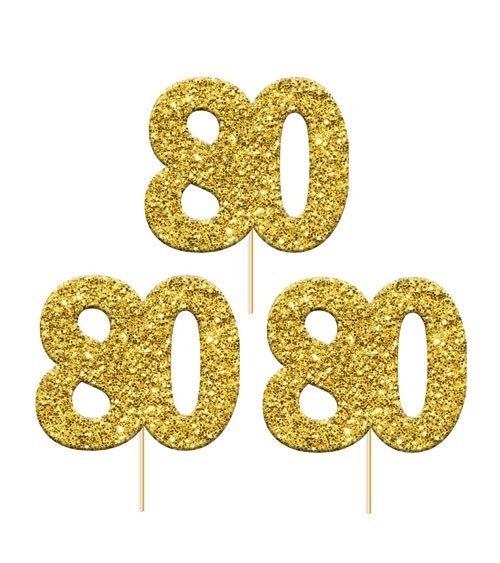 Cupcake-Topper Zahl "80" - glitter gold - 12 Stück