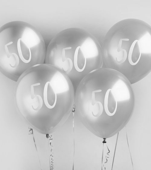 Metallic-Luftballons "50" - silber - 5 Stück