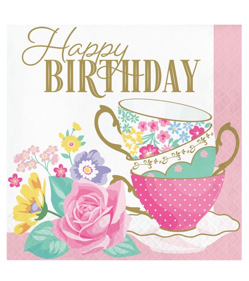 Servietten "Floral Tea Party" - Happy Birthday - 16 Stück