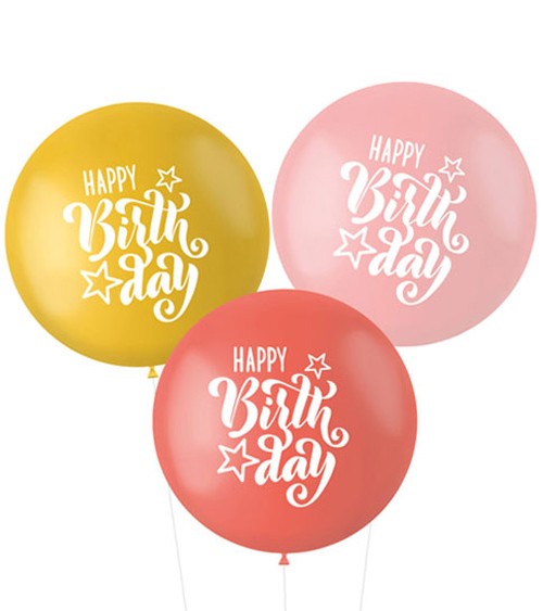 Riesenballon-Set "Happy Birthday" - rosa, rot - 80 cm - 3-teilig