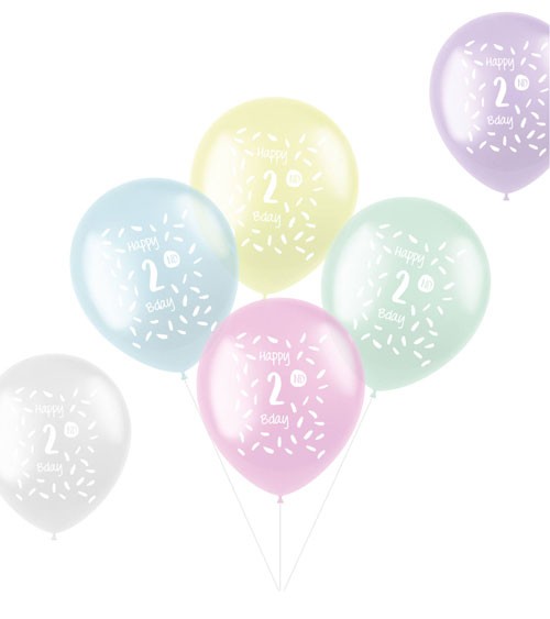 Luftballon-Set "Happy 2nd Bday" - Farbmix transparent - 6-teilig