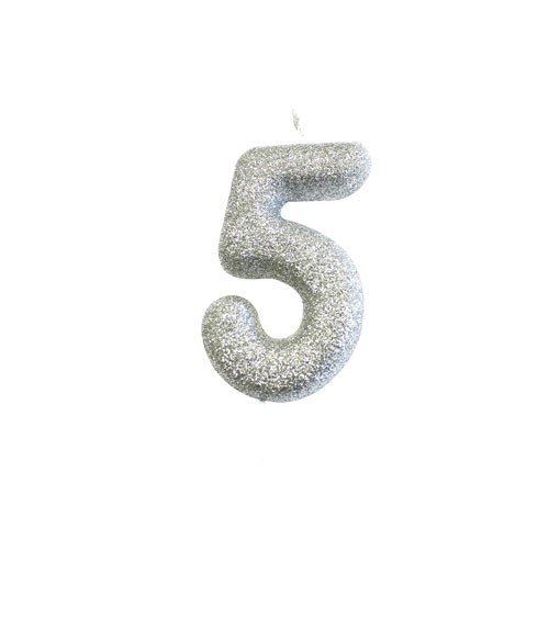 Geburtstagskerze mit Glitter "5" - silber