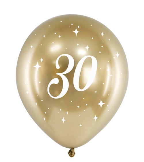 Luftballons "30" - Glossy Gold - 30 cm - 6 Stück