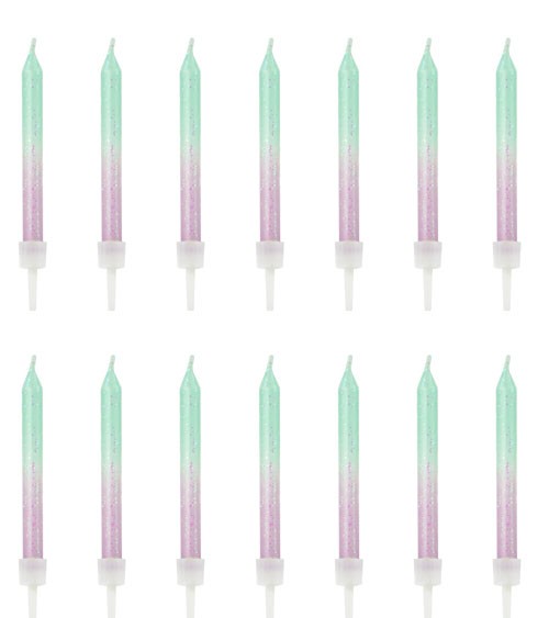 Kuchenkerzen mit Glitter - Ombre lila, mint - 6 cm - 20 Stück