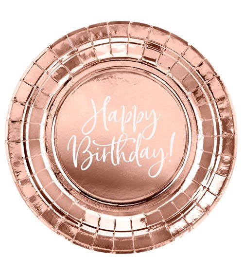 Pappteller "Happy Birthday" - rosegold - 6 Stück