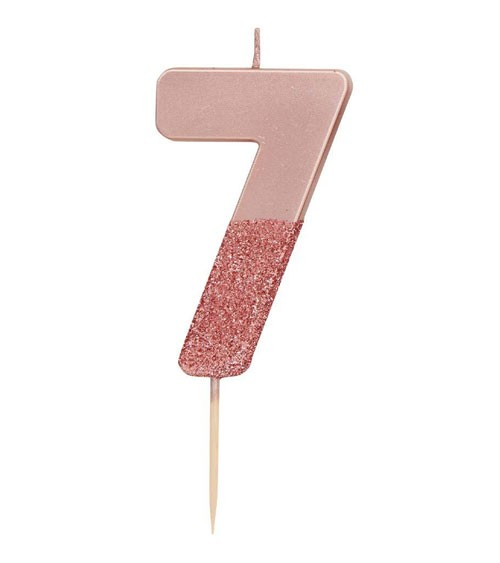 Zahlenkerze "7" - mit Glitter - rosegold