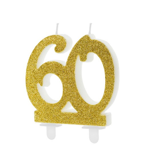 Script-Zahlenkerze "60" - glitter gold - 7,5 cm