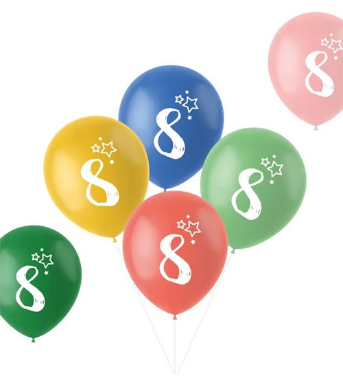Luftballon-Set "8. Geburtstag" - Retro-Farbmix - 6-teilig