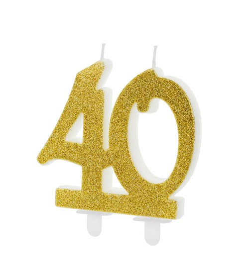 Script-Zahlenkerze "40" - glitter gold - 7,5 cm