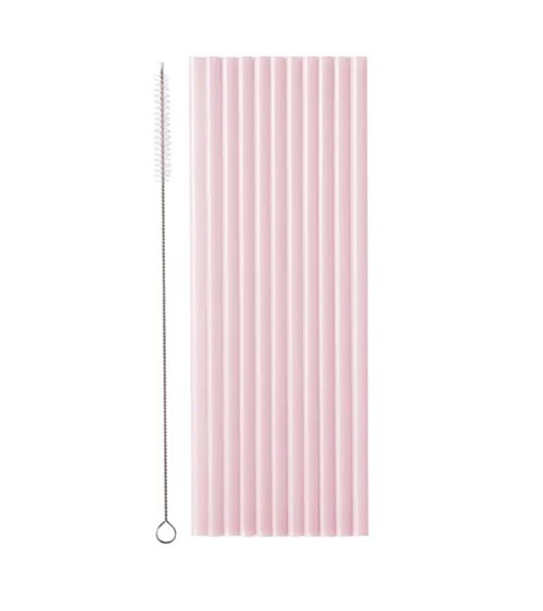 Plastiktrinkhalme mit Bürste - reusable - rosa - 12 Stück