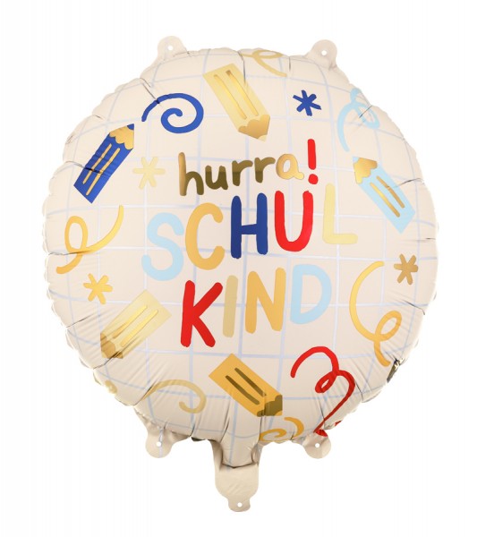 Runder Folienballon "Hurra Schulkind" - creme - 45 cm