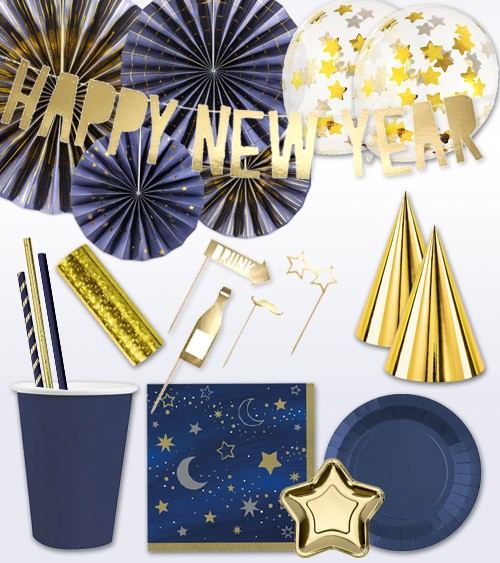 Silvester-Deko-Set "Navyblue & Gold" - 90-teilig