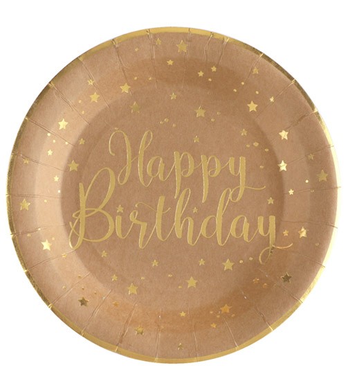 Pappteller "Happy Birthday" - Kraft & Gold - 10 Stück