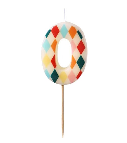 Kuchenkerze Zahl 0 - Bunte Rauten - 5,5 cm