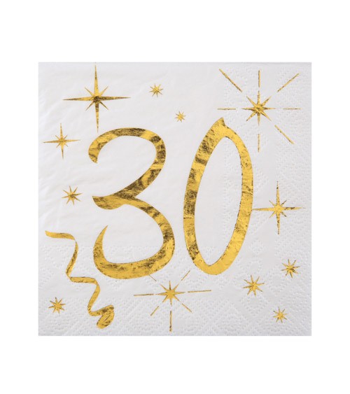 Cocktail-Servietten "30" - weiß, gold - 20 Stück