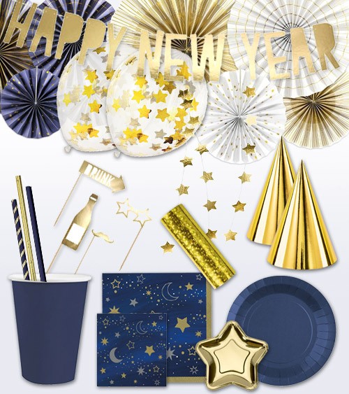 Silvester-Deko-Set "Navyblue & Gold" - 111-teilig