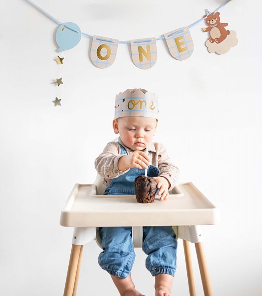 DIY Deko-Set mit Krone & Girlande "Teddy" - 1. Geburtstag