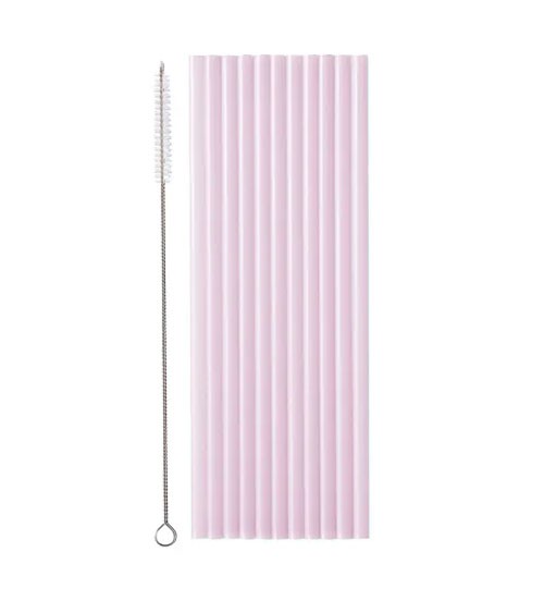 Plastiktrinkhalme mit Bürste - reusable - lavendel - 12 Stück