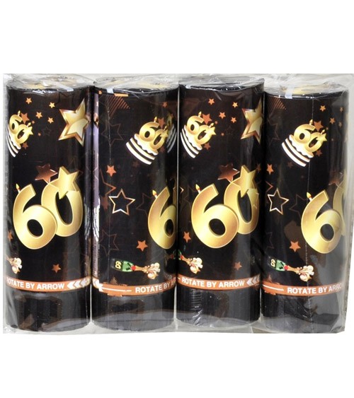 Mini-Konfetti-Kanonen "60" - schwarz & gold - 4 Stück