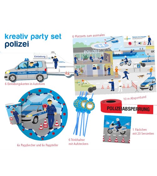 Kreativ-Partyset "Polizei" für 6 Personen