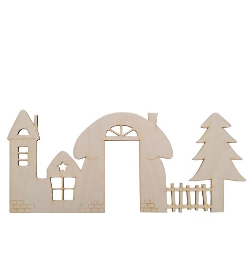 Wichteldorf-Hausfassade aus Holz - 54,5 x 26 cm