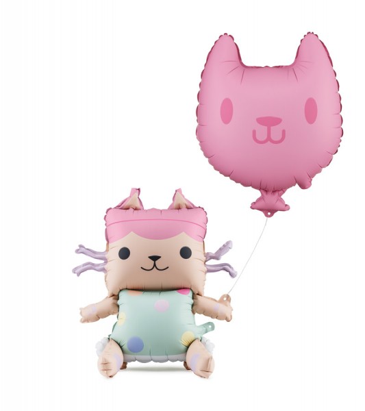 Sitzender Folienballon "Baby Box mit Katze" - 2-teilig