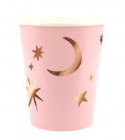 Pappbecher mit Sternen & Monden - rosa, roségold - 8 Stück