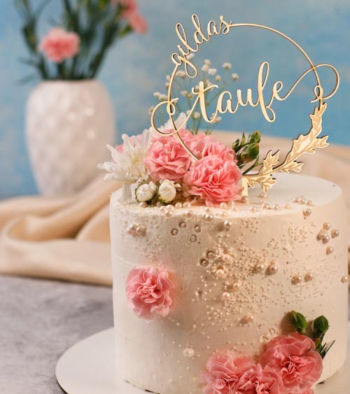 Dein Cake-Topper "Taufe - Ranke" aus Holz - Wunschtext